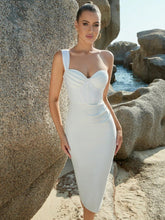 One Shoulder Pleated Solid Color Bandage Party Bodycon Mini Dress